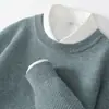 Nuevo Suéter de Lana Pura para Hombre Otoño/Invierno 2026, Cuello Redondo, Jersey, Sarga, Engrosado, Casual, Talla Grande, Capa Base de Punto