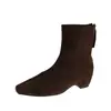 Botas de Cuero de Gamuza Estilo Coreano Punta Cuadrada para Mujer 2026 Nuevo Llegado de Otoño Botas de Tacón Grueso Adelgazantes Figura Petite Temperamento Botas Cortas con Forro de Terciopelo