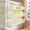 Estante lateral de almacenamiento para estante de refrigerador de cocina, soporte multifuncional de múltiples capas para condimentos y film transparente para uso doméstico montado en la pared