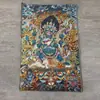 Thangka Bordado em Brocado: Mahakala de Seis Braços, Mahakala, Céu Negro, Pintura de Parede para Corredor, Bodhisattva Ksitigarbha Bordado em Preto e Dourado