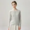 Cárdigan de terciopelo tejido a ganchillo hueco 75% cachemir 25% seda para mujer con botones de perla y ribete de encaje chaqueta de cuello redondo