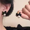 Pendientes de Terciopelo Negro con Lazo para Otoño e Invierno con Diseño Único, Nuevos Pendientes de Alta Gama Estilo Francés de Moda 2025