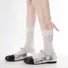 Calcetines de algodón de malla fina estilo ballet serie miu calcetines dulces de empalme fruncidos para pantorrilla para mujer calcetines de media pantorrilla fruncidos con lazo de verano