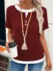 Europeu e Americano Transfronteiriço Amazon 2026 Primavera/Verão Novo Feminino Falso Duas Peças Gola Redonda Botão Suéter Camiseta de Manga Curta Felpada