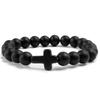 Pulseira de Joias Pretas Transfronteiriça com Turquesa, Pulseira de Cruz, Pulseira de Pedra Vulcânica Fosca, Pulseira Elástica de Yoga, Pronta para Venda