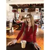Camiseta de Mujer Mousse Terciopelo Puntada Cepillada Cuello Polo a Cuadros Manga Larga Retro Ajustada Camisa Base con Top Interior de Moda