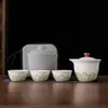 Tetera de porcelana blanca con tres tazas, juego de té de viaje, gran capacidad, adecuado como regalo para eventos de empresa y reuniones anuales de negocios