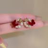 Brincos de pérolas com laço vermelho femininos leves, luxuosos, elegantes, de outono e inverno, novas explosões, nicho, brincos exclusivos