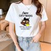 Tecido de poliéster em popular online popular verão feminino estampado novo estilo cobertura de carne barraca francesa peça única entrega camiseta