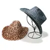 Festa de Fim de Ano Estilo Europeu e Americano Outono e Inverno Amazon Temu Transfronteiriço Chapéu de Cowboy Ocidental Chapéu de Jazz Estampado de Leopardo Pelúcia para Mulheres