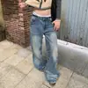 Jeans juveniles color Naranja # Lavados, plisados, desgastados, de pierna ancha, modernos, para mujer, corte holgado, estilizan, únicos, a la moda, versátiles, pantalones de largo hasta el suelo