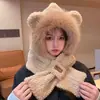 Conjunto de Duas Peças Chapéu de Urso Lenço Feminino Peça Única Feminina Chapéu Fofo de Inverno Chapéu Quente com Forro de Lã Proteção para Orelhas Chapéu para Onda de Frio