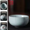 Taza de Té Individual de Cerámica Dehua Llena de 50ml Azul SemiMate Clásico Horno Ru Puede Abrir la Taza de Meditación Capacidad Media