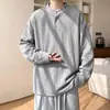 Camiseta blanca de manga larga con cuello Henley para hombre, nuevo estilo de otoño, camiseta básica holgada para niños, sudadera juvenil