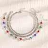 Conjunto de tornozeleiras coloridas ajustáveis femininas boêmias transfronteiriças europeias e americanas, joias de tornozelo simples em camadas de cores mistas