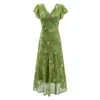Vestido de Encaje Francés con Panel, Cuello en V, Estampado Floral, Verano, Nueva Llegada, Ceñido a la Cintura, Adelgazante, Elegante, Falda Larga, Mujer