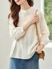 Venta Directa de Fábrica Otoño Nuevo Estilo Encaje Cuello Redondo Color Sólido Bordado Camisa de Algodón para Mujer Retro Holgada Suave