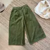 Pantalones Acampanados Cropped de Pana Estilo Coreano para Otoño Temprano 2026 en Color Verde Mostaza, Color Brillante, Cintura Alta, Pantalones Casuales Adelgazantes para Mujer