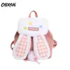 Mochila de Conejo para Niña Estilo Nuevo 2026 Bloques de Color Otoño e Invierno Bolso Cruzado Peludo Lindo Mochila de Peluche con Orejas Grandes