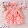 Comercio Exterior Transfronterizo Otoño Nuevo Bebé Estilo Lindo Rosa Bata de Manga Larga con Falda de Tirantes Estampada y Adorno para la Cabeza