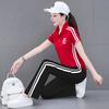 Tencel Romano Seda de Gelo Moda Casual Esportivo Conjunto Feminino Verão Gola Alta Dagging Anti-Rugas Calça Reta de Perna Larga Duas Peças
