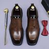 Sapatos Masculinos de Couro com Solas Grossas e Aumento de Altura, Bico Quadrado, Slip-On Formal de Negócios, Sapatos de Couro Leves para Trabalho, Dropshipping, Antiderrapante Oculto