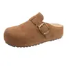 Cuero Genuino Suela Gruesa Aumentador de Altura Puntera Zapatillas de Media Caña para Mujer sin Cordones 2026 Nuevo en Invierno Felpa Adicional Zapatos Birkenstock Zapatillas de Algodón Zapatos