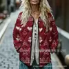 Sudadera de Algodón Acolchada para Mujer Estilo Nuevo 2025 Cuello Alto Floral Retro Rayas Otoño e Invierno Botones Sudadera para Mujer