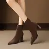 Botas de tornozelo ZHR estilo francês com bico fino para mulheres, nova coleção outono 2026, botas de salto alto justas, botas Chelsea retrô Melard