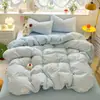 Conjunto de cama de algodão matelassê de quatro peças com capa de edredom estampada e lençol com elástico, estilo coreano, adequado para dormitórios estudantis, conjunto de cama de três peças