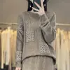 Suéter de Lã Crochê Vazado 2026 Outono e Inverno Novo Estilo Suéter Pulôver Gola Redonda para Mulheres Camisa Base Tricotada Solta e Preguiçosa