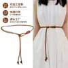 Cuerda Fina de Piel Suave Cinturón Delgado para Mujer, Decorativo de Verano Camisa Vestido Versátil Ajustable Cuerda Larga para Cintura Cinturón Nudo con Borla