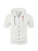 Camisa con Capucha de Lino para Hombre Transfronteriza Amazon Estilo Nuevo Europeo y Americano Verano Color Sólido Casual Holgada de Manga Corta para Hombre