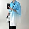 Camisa Casual de Talla Grande Holgada con Degradado de Manga Corta para Hombre Verano Delgada de Manga Tres Cuartos Chaqueta de Marca de Moda High Street Americana