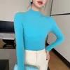 Suéter de cachemira de cuello alto medio sin costuras para mujer, capa base ajustada, suéter interior de punto, tejido adelgazante