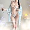 Lingerie Quente Laranja Cardigã Sexy Japonês Conjunto de Três Peças Chiffon Bordado Kimono Uniforme Quente Traje Feminino para Cabelo