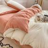 Juego de Cama Grueso de Terciopelo de Leche para Otoño e Invierno de Cuatro Piezas, Sábana Plana de Color Sólido y Dos Tonos, Funda de Edredón, Juego de Cama de Tres Piezas