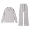 2025 Amazon Europeu e Americano Outono e Inverno Nova Moda Casual Feminino Manga Longa Cordão Cor Sólida Roupa de Trabalho Conjunto de Calças para Mulheres