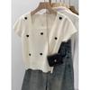 Camisa de Punto con Cuello Corto Estilo Casual Moda Verano Camisa de Punto de Lana Manga Corta Holgada Camiseta Coreana Ajuste Delgado A3641