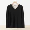 Ropa interior térmica de lana de oveja de peso pesado y seda de morera para hombre, conjunto de camiseta de manga larga con cuello en V sin costuras, forro polar de doble cara, ropa de otoño y pantalones