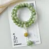 Pulsera de Bodhi Natural Wansanyourou, Raíz de Bodhi Pulida de Forma Muy Alta Similar al Jade con Patrones Florales Verdes, Pulsera de Doble Círculo para Mujer
