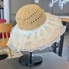 Sombrero de Paja de Encaje de Ala Ancha Estilo Pastoral de Verano para Mujer, Sombrero de Sol Dulce y Lindo Estilo Bosque, Sombrero de Sol Plegable para Vacaciones al Aire Libre