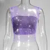 AYJ Amazon Cross-Border Roupa Sexy para Boate Feminina Rede Europeia e Americana Vazada Strass Regata Malha Brilhante Strass Camisola
