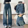 Calça foice estilo retrô, jeans de perna larga para mulheres, novo estilo verão 2026, modelagem solta, afina a silhueta, calça de perna curva