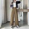 Calça de trabalho de algodão tingido e lavado de perna larga para mulheres, novo estilo outono e inverno, calça cropped casual emagrecedora para baixinhas