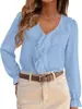 Nova moda europeia e americana da Amazon elegante casual solta gola V com babados manga lanterna para o dia a dia camisa de manga comprida