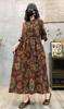Vestido feminino estilo chinês, estampa retrô artística de algodão e linho, com gola vertical e fivela, estilo temperamento, atacado, primavera e outono