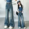 Pantalones de campana bordados para niña, estilo nuevo Primavera y Otoño, Jeans con bordado de letras, Pantalones acampanados micro ajustados adelgazantes, Pantalones largos hasta el suelo para niña