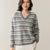 Moda Versátil de Malha Jacquard Grossa com Blocos de Cor Fair Isle Vintage Manga Longa 25 Outono/Inverno Suéter Base de Caxemira para Mulheres Gola V