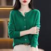 Cardigan Tricotado 100% Lã de Linha de Frente Feminino Outono e Inverno Novo Jaqueta Solta Versátil Suéter Confortável Tendência